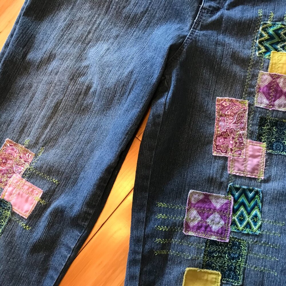 Patchwork Capri Cropped Jeans: Upcycled Vintage R… - image 4